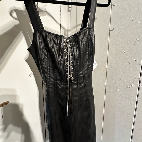 AKIRA NWT pleather Corset-Style mini Dress with rhinestone ties - Picture 4 of 6